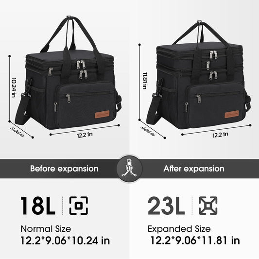 23L Insulated Lunch Box, Expandable Double Deck Cooler Bag