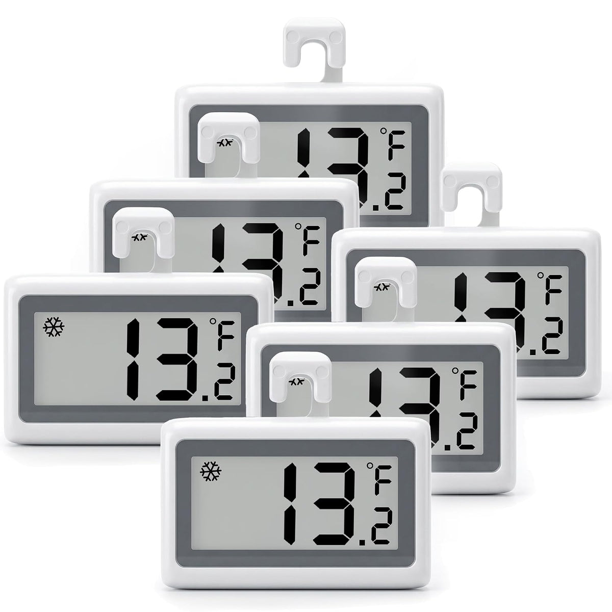 Digital Refrigerator Thermometer, White LCD Display with Hook Mount, Temperature Monitor for Freezer, Fridge - 3 PCS