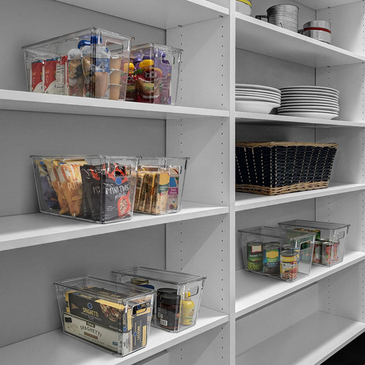 Modern Plastic Storage Bins with Lids – Perfect Kitchen Organization or Pantry Fridge Organizer, 12.5" x 6" x 7", 9L Capacity Each, BPA Free, Stackable