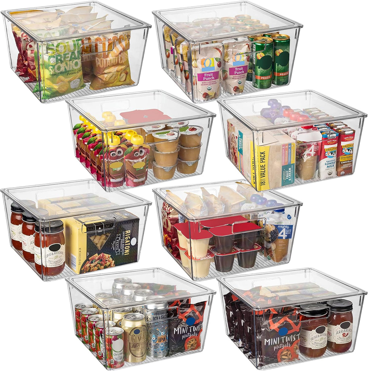Modern Plastic Storage Bins with Lids – Perfect Kitchen Organization or Pantry Fridge Organizer, 12.5" x 6" x 7", 9L Capacity Each, BPA Free, Stackable