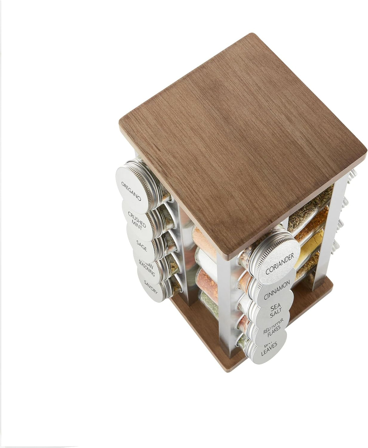 20 Jar Revolving Countertop Spice Rack with Spices Included, FREE Spice Refills for 5 Years, Polished Stainless Steel with Black Caps, 30020