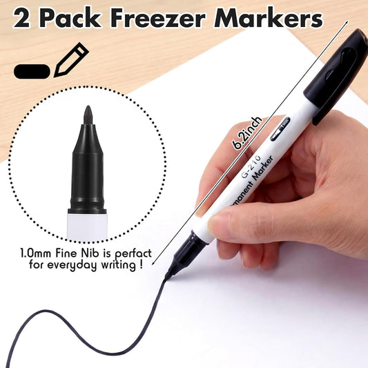 2 Pcs Freezer Permanent Marker Waterproof Pen, Black