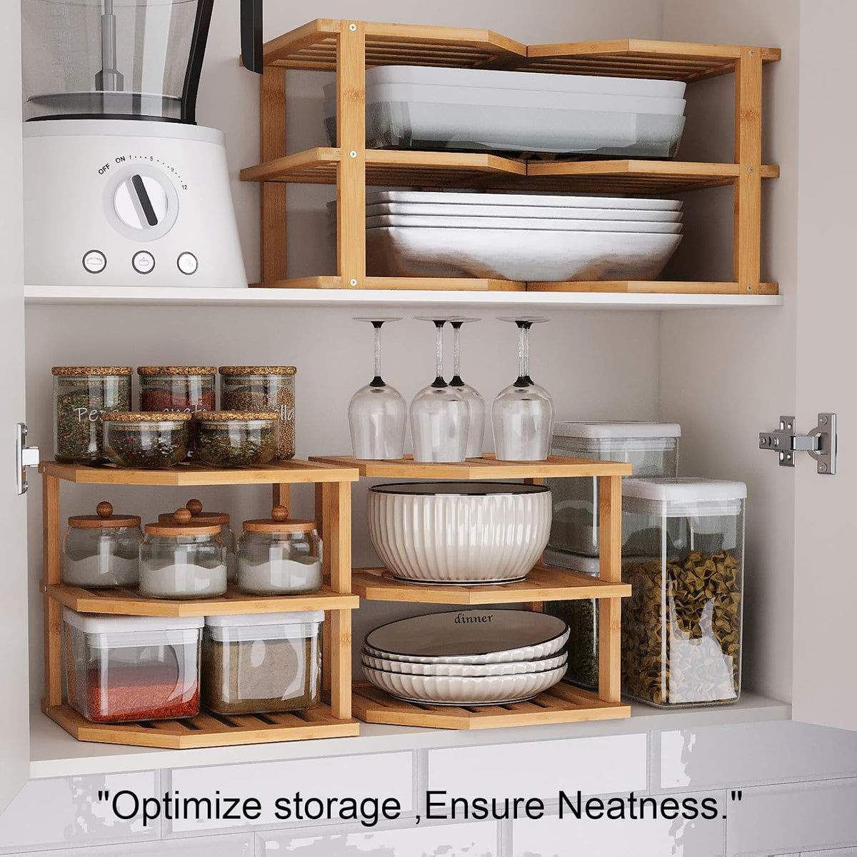 3 Tier Bamboo Dish Drying Rack,Corner Shelf 2 Pack(Natural) | Pantry Storage,Dish Rack,Spice Rack,Corner Organizer,Kitchen Counter Shelves,Kitchen Storage,Holds Plates