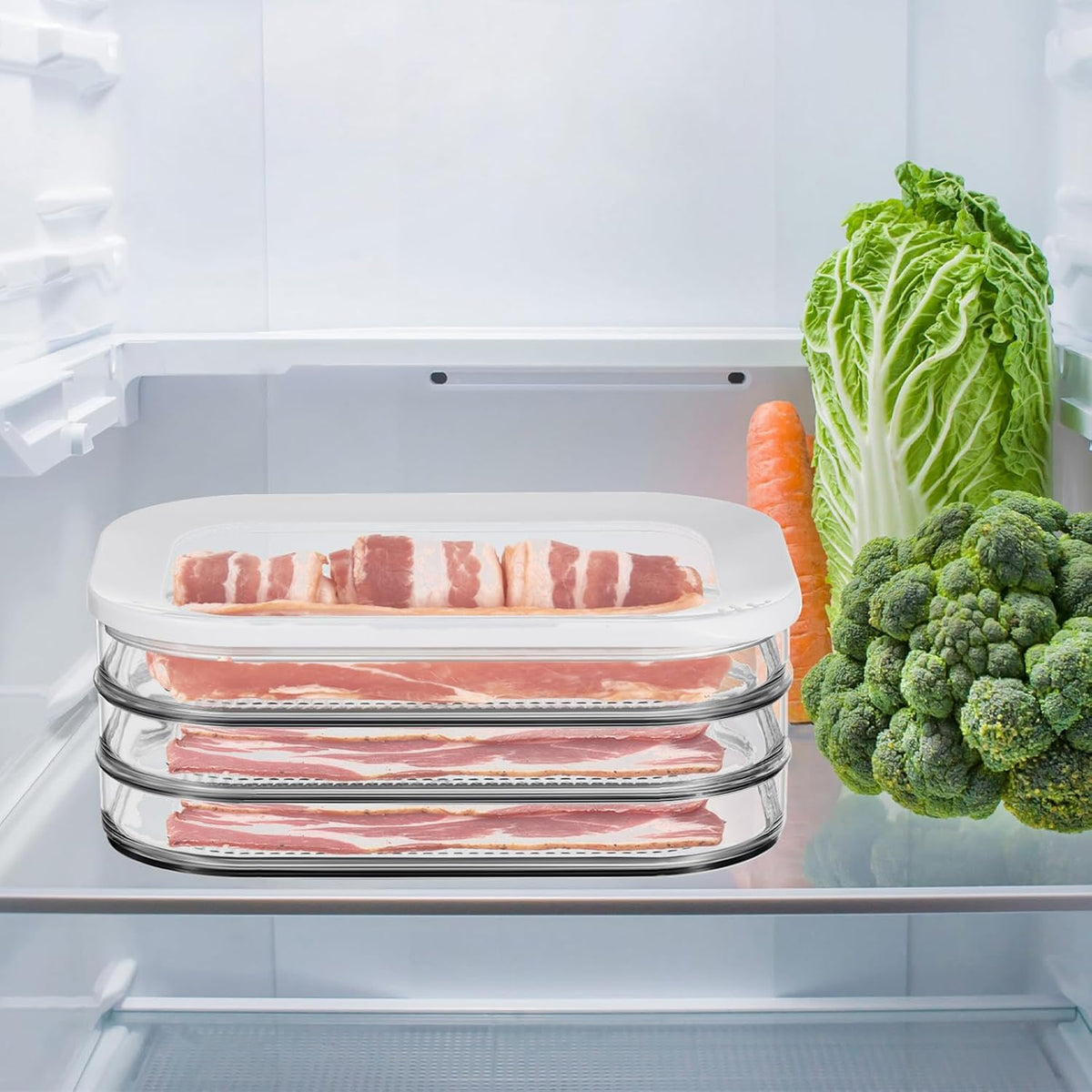 17oz Deli Meat Container for Fridge Modula Rounded Food Storage Box with Lid Set of 3 Lunchmeat Storage Container for Fridge Stackable Cold Cuts Vegetable and Cheese