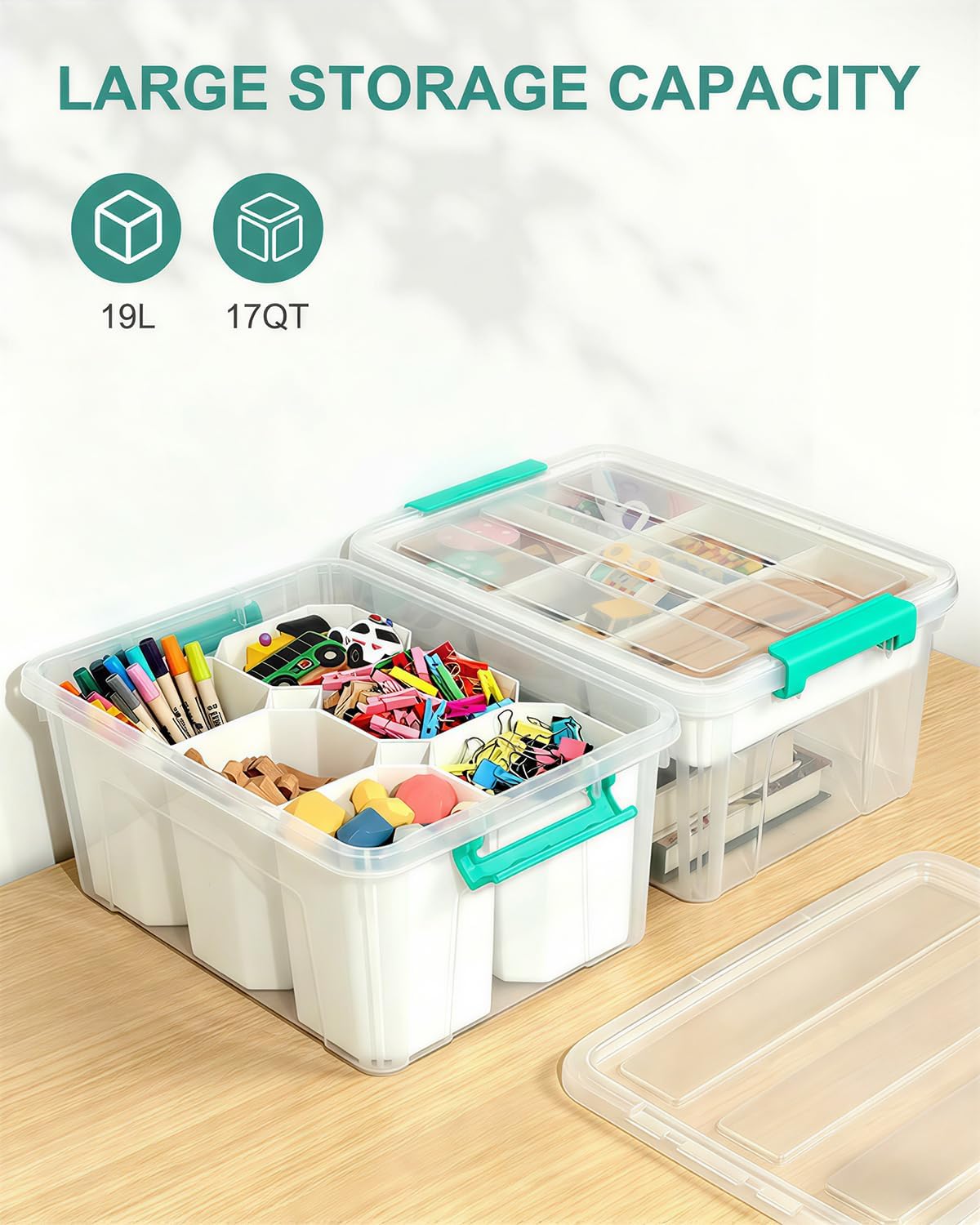 EOENVIVS Plastic Storage Bins with Lids 6 Pack, 6.7 Quart Storage Containers With Black Buckle Latch, Stackable Storage Organizers for Home Pantry Office Classroom Organization, Clear