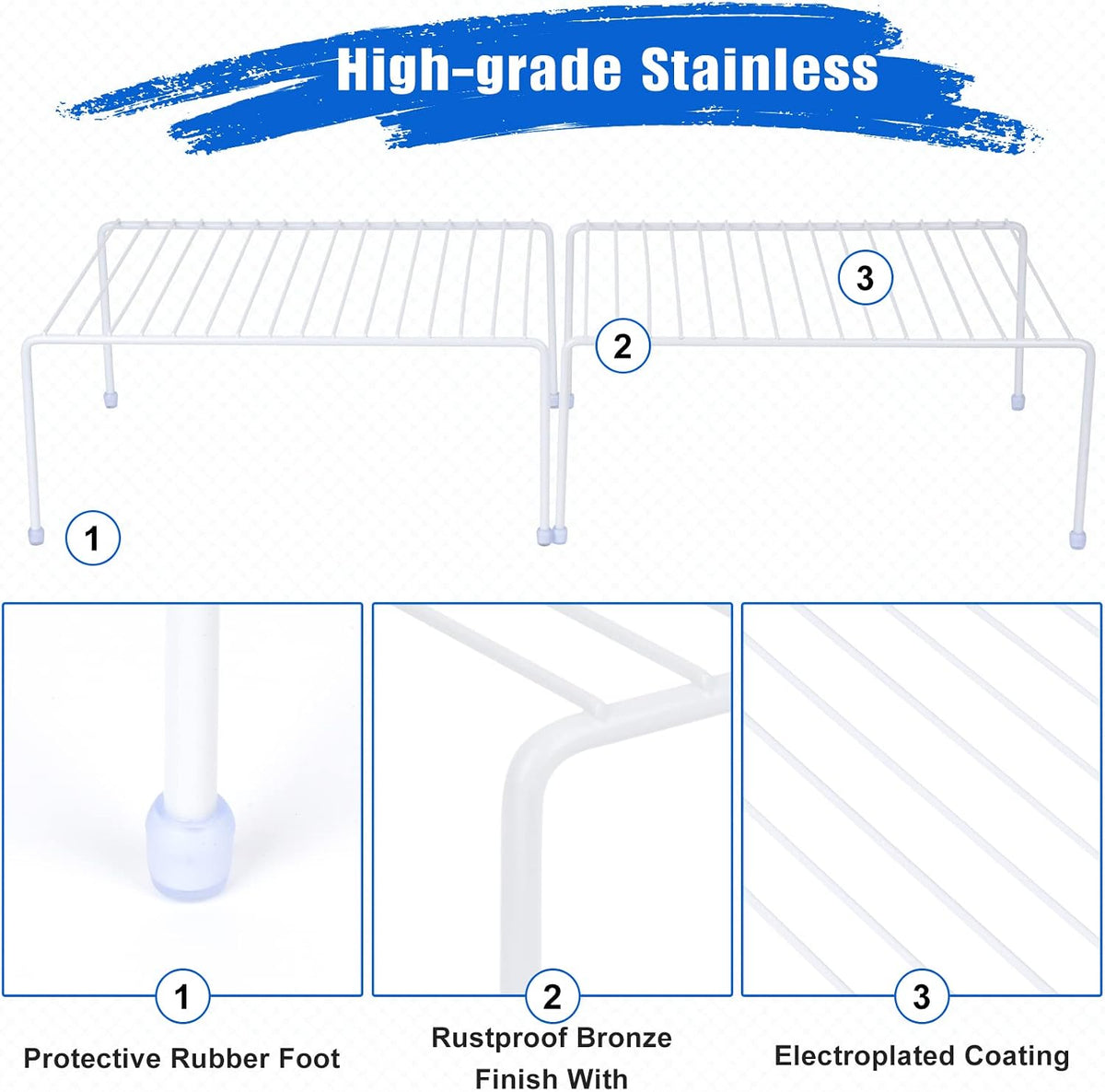 Medium (13.1 x 10.2 Inch) Cabinet Storage Shelf Rack, Shelves,Kitchen Counter and Cabinet Shelf, Storage Rack Organizer for Fridge, Cabinet, Bathroom Cupboard& Pantry (4, White)