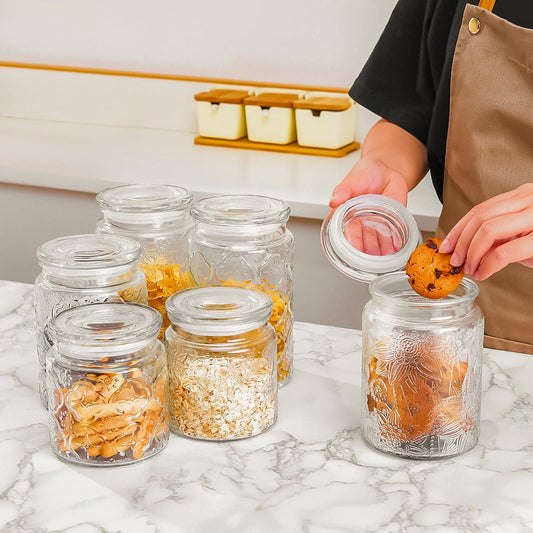 32oz Vintage Glass Jars With Lids, Airtight Food Storage Containers, Kitchen Canisters For Sugar, Coffee, Tea, Spice, Flour, Candy Cookie, Pasta, Cereal, Cute Decorative Jars | Airtight Glass Food Storage Containers, Kitchen Canisters For Sugar, Coffee,