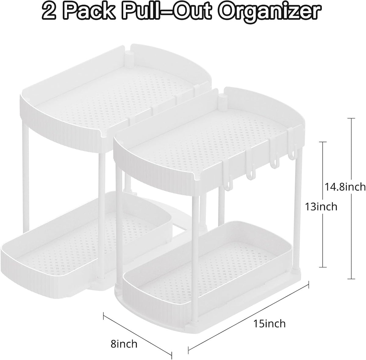 Multi-Purpose Pull-Out Storage Organizers, Under Sink/Cabinet Organizers and Storage for Bathroom & Kitchen, Black, 12.8 Inches, 2 Packs
