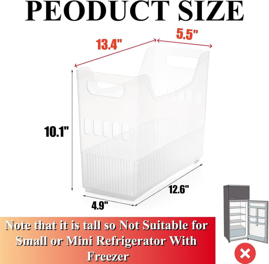 3 Pack Freezer Organizer Bins with Wheels, Clear Plastic Pantry Storage Organizer with Handle, Tall Narrow Kitchen Organization Rolling Bins for Fridge, Cabinet, Bathroom, Under Sink, Office