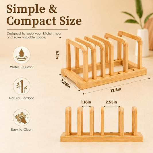 5-Slot Adjustable Cutting Board Rack,Bamboo Cutting Board Organizer Stand Holder,Chopping Board Holder,Pot Pan Lid Rack kitchen Shelf Bakeware for Kitchen Storage