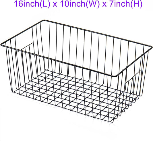 16inch Freezer Wire Storage Organizer Baskets, Household Refrigerator Bins with Built-in Handles for Cabinet, Pantry, Closet, Bedroom