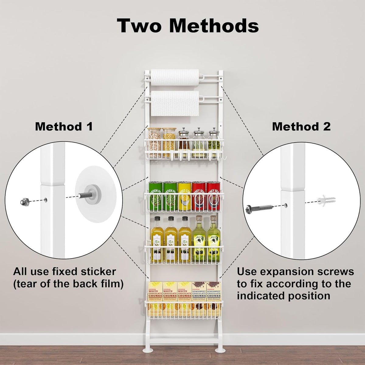 BUKFEN 6-Tier Slim Corner Shelf, Spice Rack Next to Fridge Slim, Narrow Storage Cabinet Organizer for Kitchen, Bathroom, Laundry Room