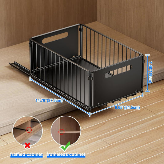 2 Pack Pull Out Cabinet Organizer, Slide Out Drawers for Cabinets, Peel and Stick, Heavy Duty Shelves for Kitchen, Cupboard, Pantry, Bathroom (16.5"D*11.8"W*3.94"H-Black)