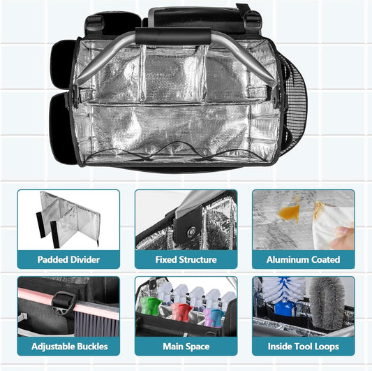 Wearable Cleaning Caddy Organizer with Divider & Support Pad | Cleaning Supplies Bag with Handle & Detachable Shoulder Strap, Housekeeping Storage Box with Multi Pockets, Bag Only