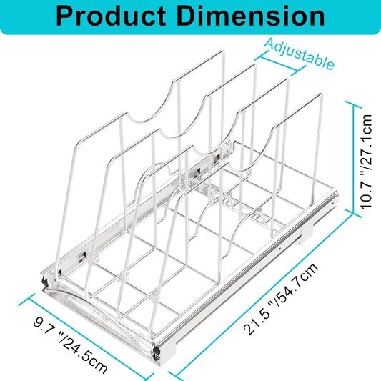 Pull Out Cookie Sheet Organizer, 10" W x 22" D x 11" H, Chrome
