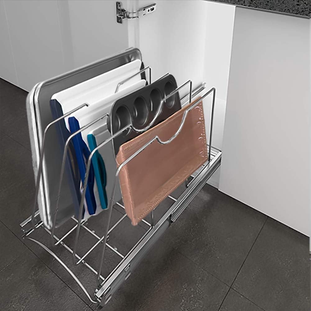 Pull Out Cookie Sheet Organizer, 10" W x 22" D x 11" H, Chrome