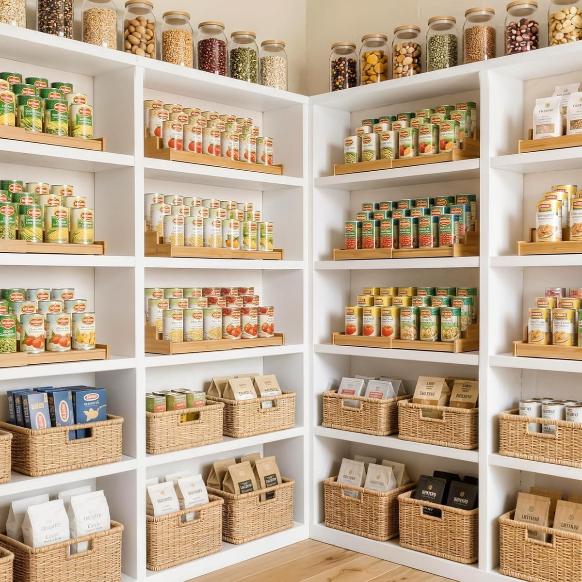 3 Tier Expandable Bamboo Can Rack Organizer for Pantry,Adjustable Pantry Organizers Holds Up to 24 Soda Cans,Canned Food Storage for Kitchen Cabinet Countertop