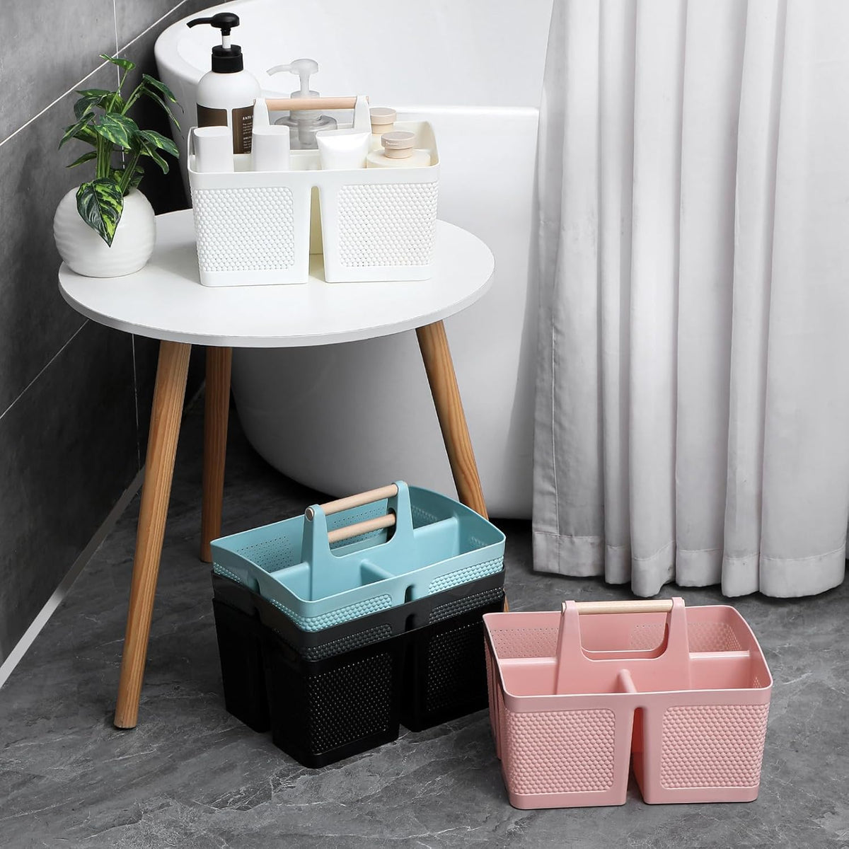 Portable Shower Caddy Basket Plastic Cleaning Caddy Organizer Storage Tote with Handle for Bathroom, College, Dorm Room Essentials, White