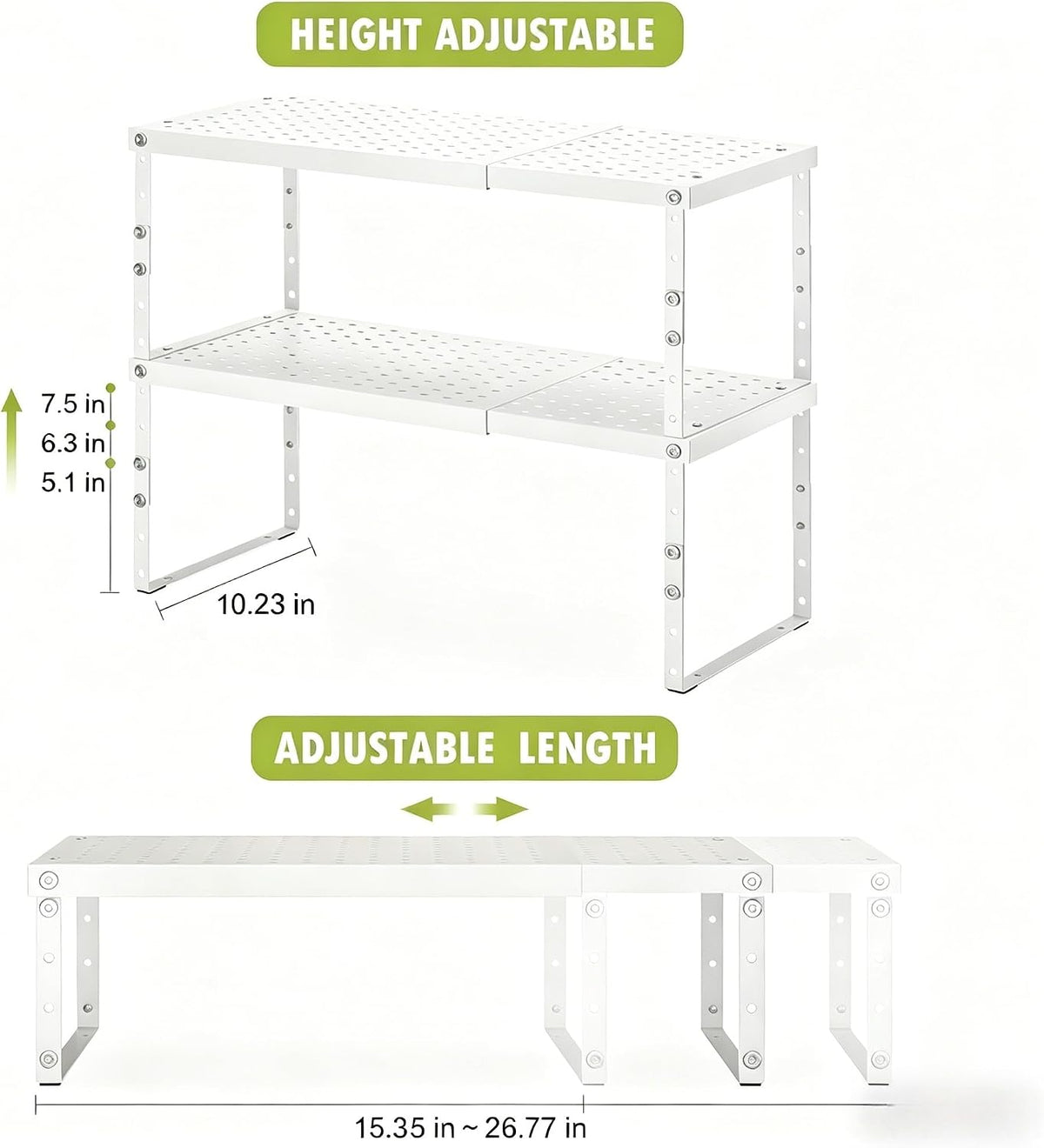 Expandable Cabinet Organizer Shelf With Adjustable Height, Stackable Kitchen Countertop Organizer Rack, Adjustable Shelf Riser For Kitchen Counter, Pantry, Cupboard, Desk, Tabletop