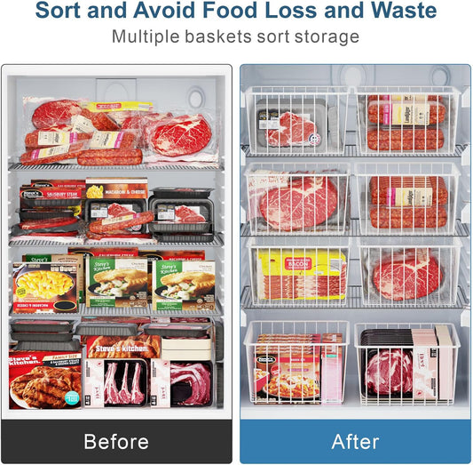Freezer Organizer Bins - Upright Freezer Organizer Bins | Fits 14 to 15.5 Cu. Ft Stand Up Freezer, Wire Baskets, Easy Access to Frozen Food, with Deep Bins for Daily Restocking, White