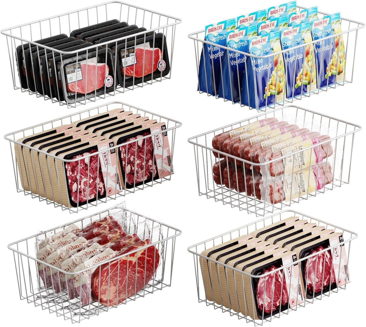 Freezer Organizer Bins - Upright Freezer Organizer Bins | Fits 14 to 15.5 Cu. Ft Stand Up Freezer, Wire Baskets, Easy Access to Frozen Food, with Deep Bins for Daily Restocking, White