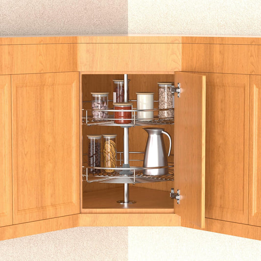 18" Chrome Corner Cabinet Lazy Susan, Full Circle Corner Cabinet Lazy Susan Replacement Shelves Rotating Rack for Upper Cabinet Kitchen