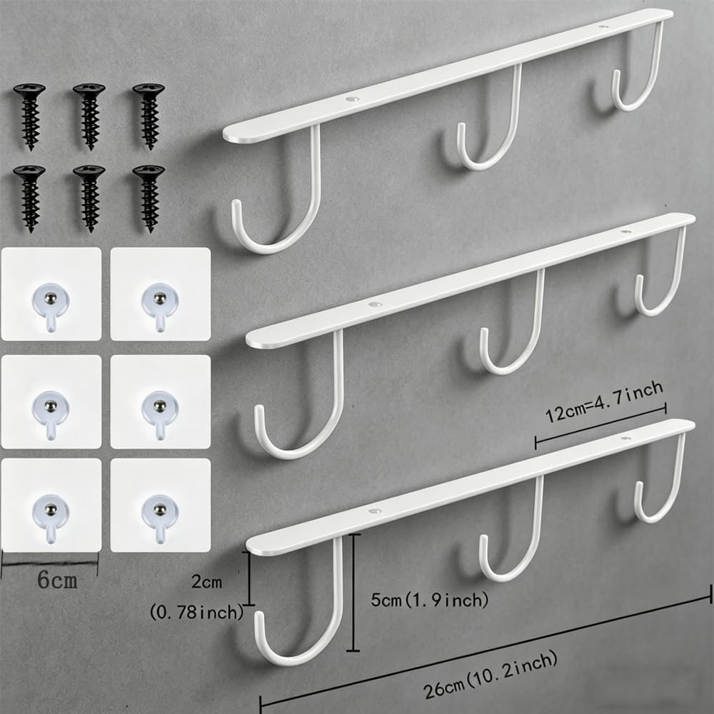 3pcs Under Cabinet Mug Hooks,Adhesive/Screw 2 Ways Install Mug Holder,Coffee Cups Hook with 9 Hooks,Mug Organizion Rack for Displaying Mugs/Cups/Kitchen Utensils (Black)
