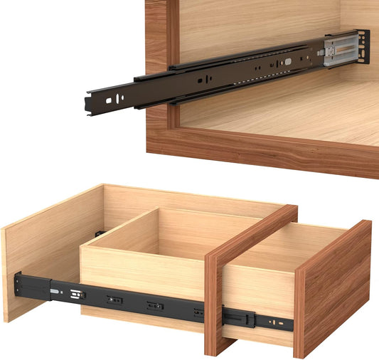 Full Extension Ball Bearing Drawer Slides 8 10 12 14 16 18 20 22 24 Inch Heavy Duty Side Mount File Cabinet Rails Dresser Runner Kitchen Cabinet Drawer Glides 100 LB Capacity (12 inch,1 Pair)
