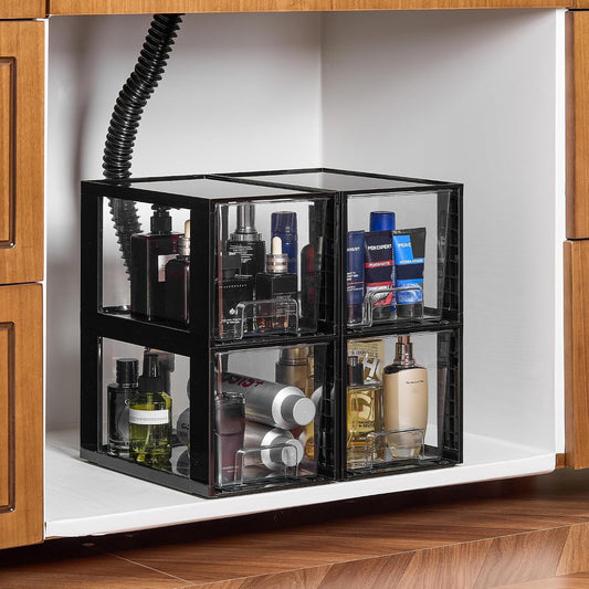 Large Stackable Storage Drawers, Clear | Easily Assemble Bathroom Closet Undersink Organizers and Storage Kitchen Cabinets,Pantry,Makeup,Medicine Organization