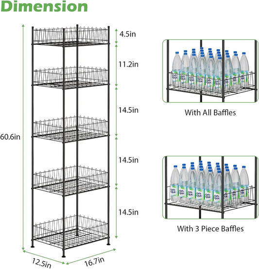 Water Bottle Organizer 5 Tier Water Bottle Storage Rack Beverage Organizer for Pantry, Metal Bottled Water Drink Holder, Large Capacity Soda Can Organizer for Kitchen Party