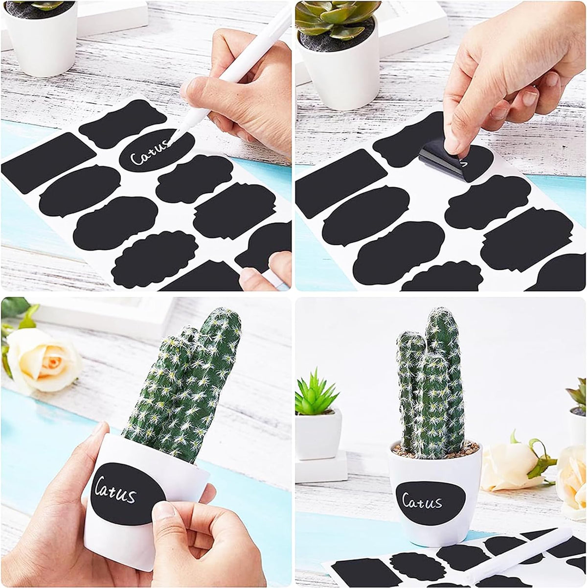 220 Pcs Waterproof Chalkboard Labels,2 Sizes with 1 White Chalk Marker, Reusable Label for Pantry, Jars, Storage Bin, Food Container, Jars, Containers