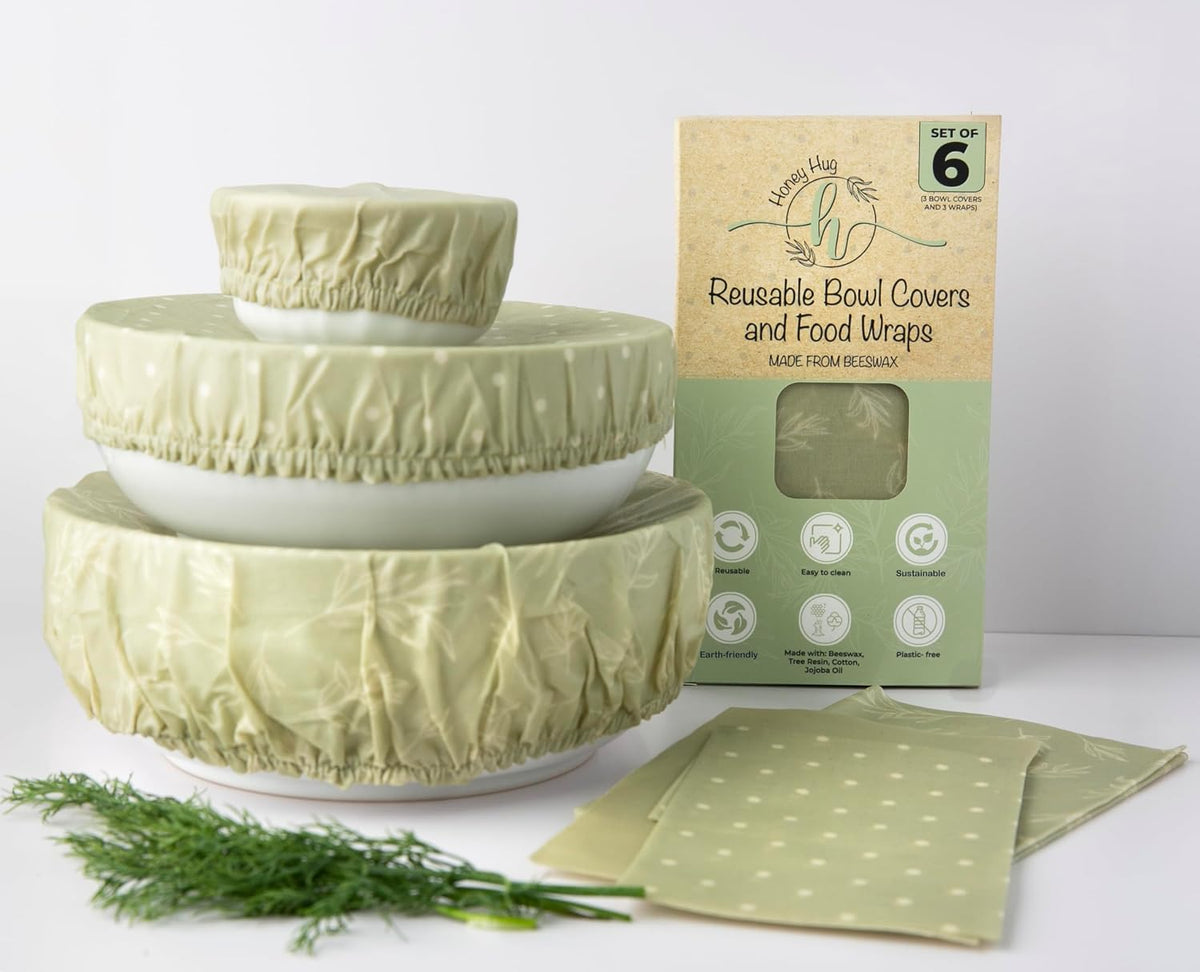 Beeswax Wraps for Food – 6 Pack Reusable Beeswax Food Wraps & Bowl Covers | Sustainable Food Storage for Bread, Produce & Sourdough | Easy to Clean, Plastic Free Alternative