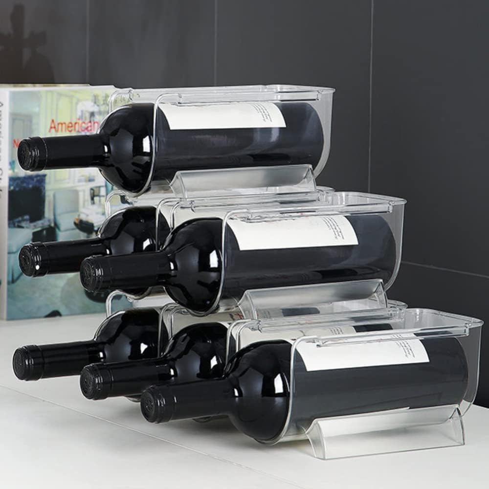 2 Pack Bottle Rack, Fridge Organizer Bottle Rack, Stackable Wine Rack Plastic Bottle Holder (2)