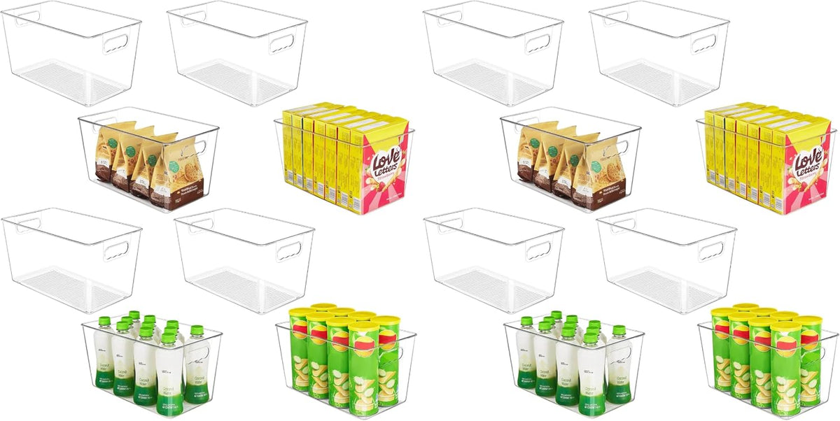 6 Pack Clear Storage Bins, Pantry Organizer Bins with Handle, Large | BPA-free Plastic Bins, Pantry Storage Containers for Kitchen, Freezer, Cabinet, Closet, Bathroom, Under Sink Organization