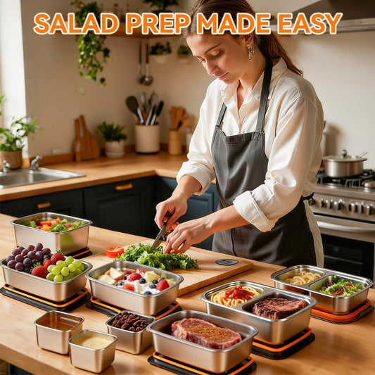 9 Pack 50/34/27/6oz Stainless Steel Salad Bowls with Lids & Dressing Cups, Leakproof Salad Containers Airtight Lunch Box, Small Snack Containers Oven/Dishwsher Safe for Meal Prep & Lunch To Go