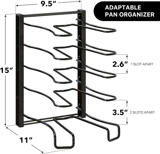 5 Compartments Height Adjustable Pan Organizer, Black