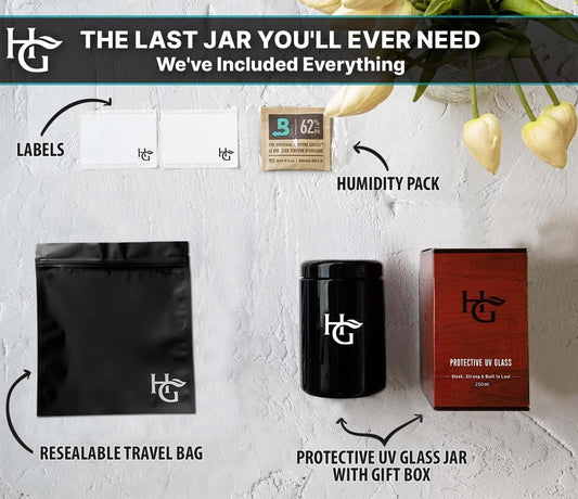 Half Oz Airtight Jar and Smell Proof Containers (250 ml) Comes with Humidity Pack to Keep Goods Fresh for Months