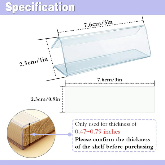 Shelf Label Holder, 50 Pack Wood Shelf Label Holders Plastic Shelf Label Clip Clear Shelf Sign with 50 Pack Label Inserts for Home Office Library Shelves