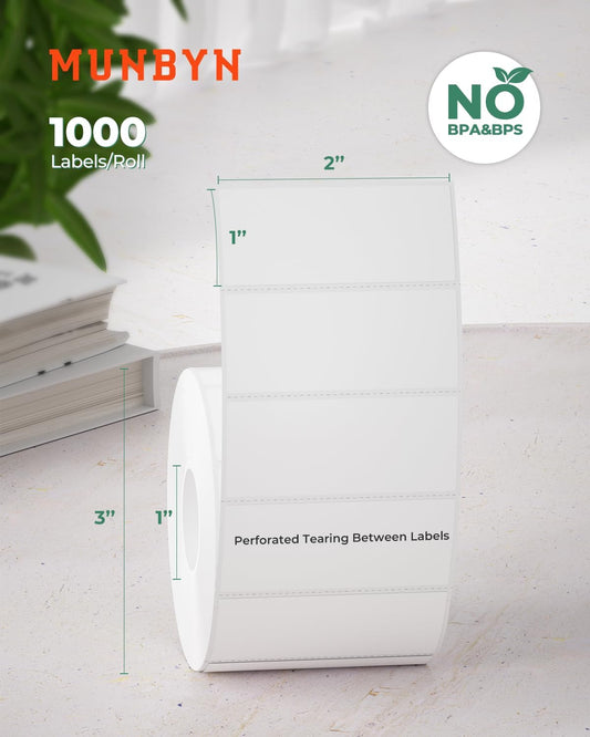 2x1 Thermal Labels, 1000 Sheets/Roll, White