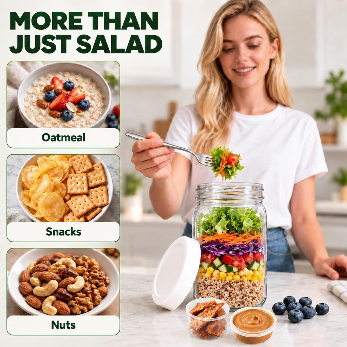 9Pack Salad Jar with Lids Meal Prep,32oz Large Salad Jars with 2 Build in Dressing Cup Meal Prep Containers, Salad Lunch Container for Office Gym On the go