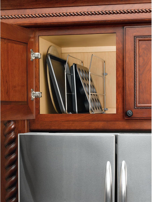 18" Bakeware and Tray Divider for Wall/Base Cabinets, Baking & Cookie Sheet Organizer, Min Opening Width of 3", Chrome, 597-18CR-2-1
