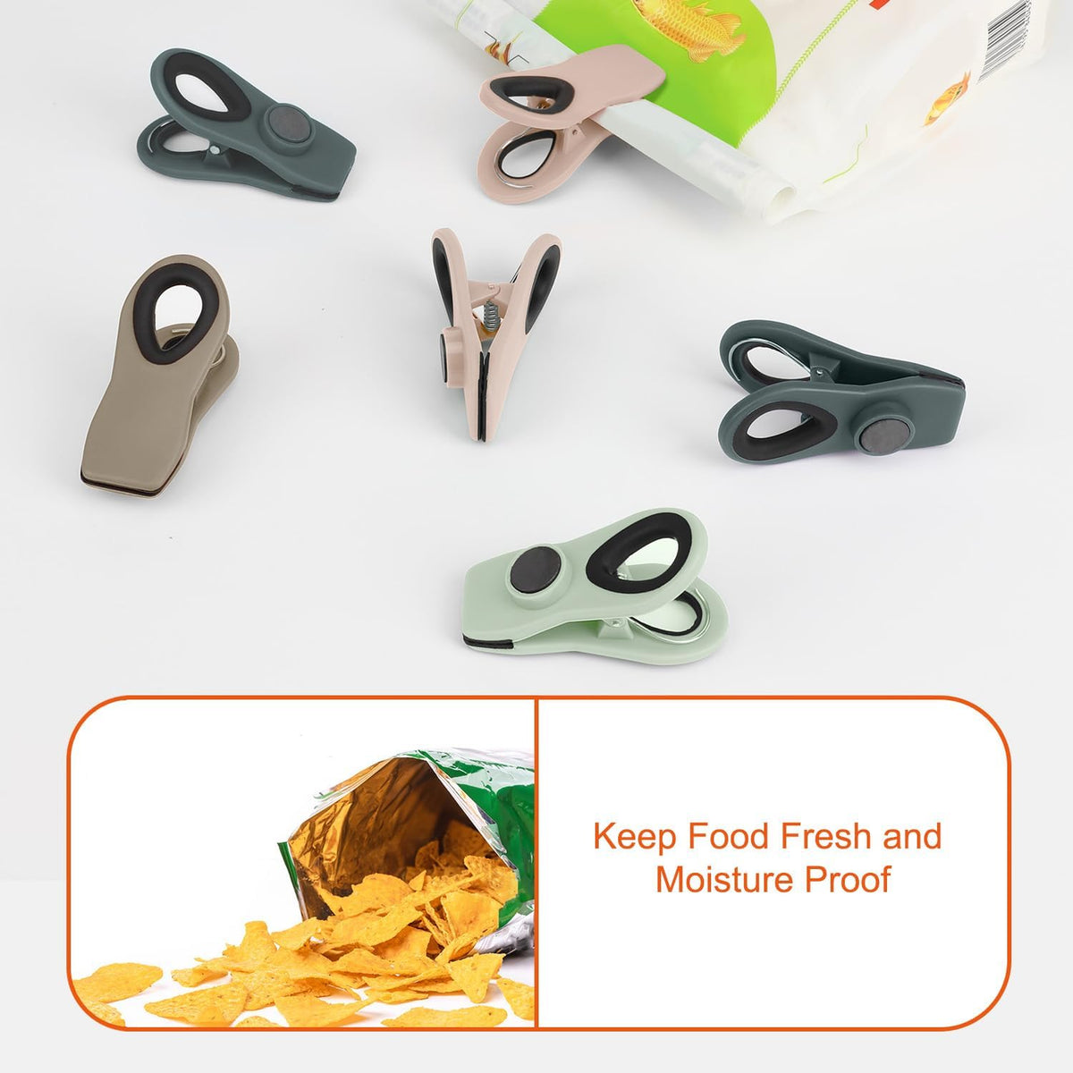 Chip Clips, Magnetic Bag Clips for Food Storage, 12 Pack, Neutral