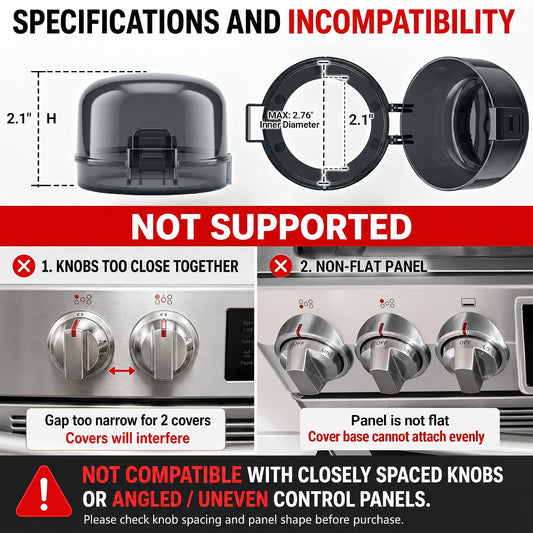 Stove Knob Safety Covers, V-0 Flame Retardant, 5 Covers & 1 Lock