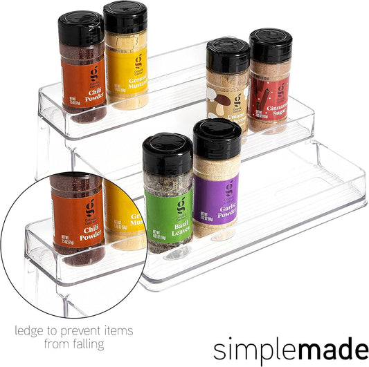 3-Tier Spice Rack Organizer - Versatile Storage Shelf for Kitchen, Bathroom, Bedroom & Office, Set of 2, Clear
