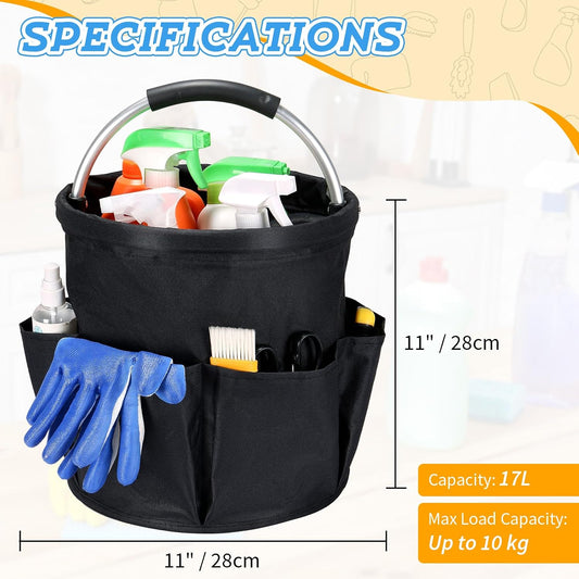 17L Cleaning Caddy with Handle & 6 Pockets, Foldable Cleaning Supply Organizer, Portable Shower Caddy, 600D Oxford Fabric Storage Basket for Home, Camping, Gardening, Bathroom, Cleaning Bag