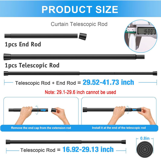 2 Pack Spring Loaded Tension Rod 17-41" Tension Curtain Rods tension