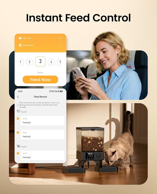 5G WiFi Automatic Cat Feeder for 2 Cats, App Control, 20 Cups/5L