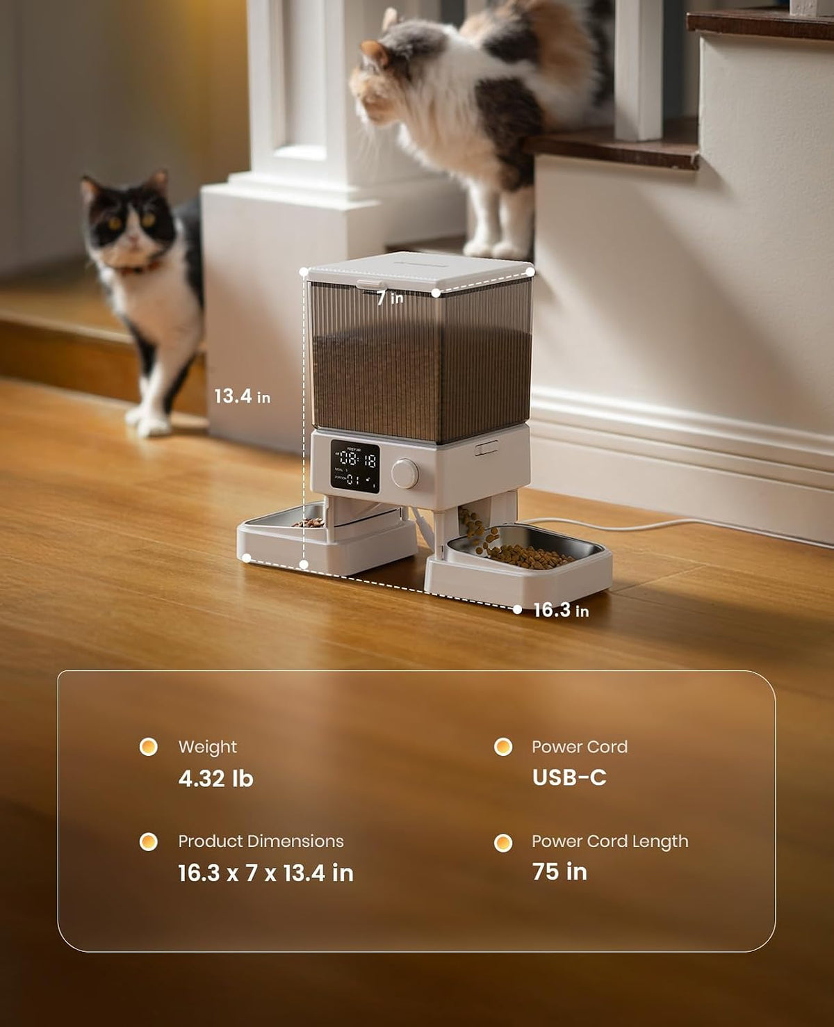 5G WiFi Automatic Cat Feeder for 2 Cats, App Control, 20 Cups/5L