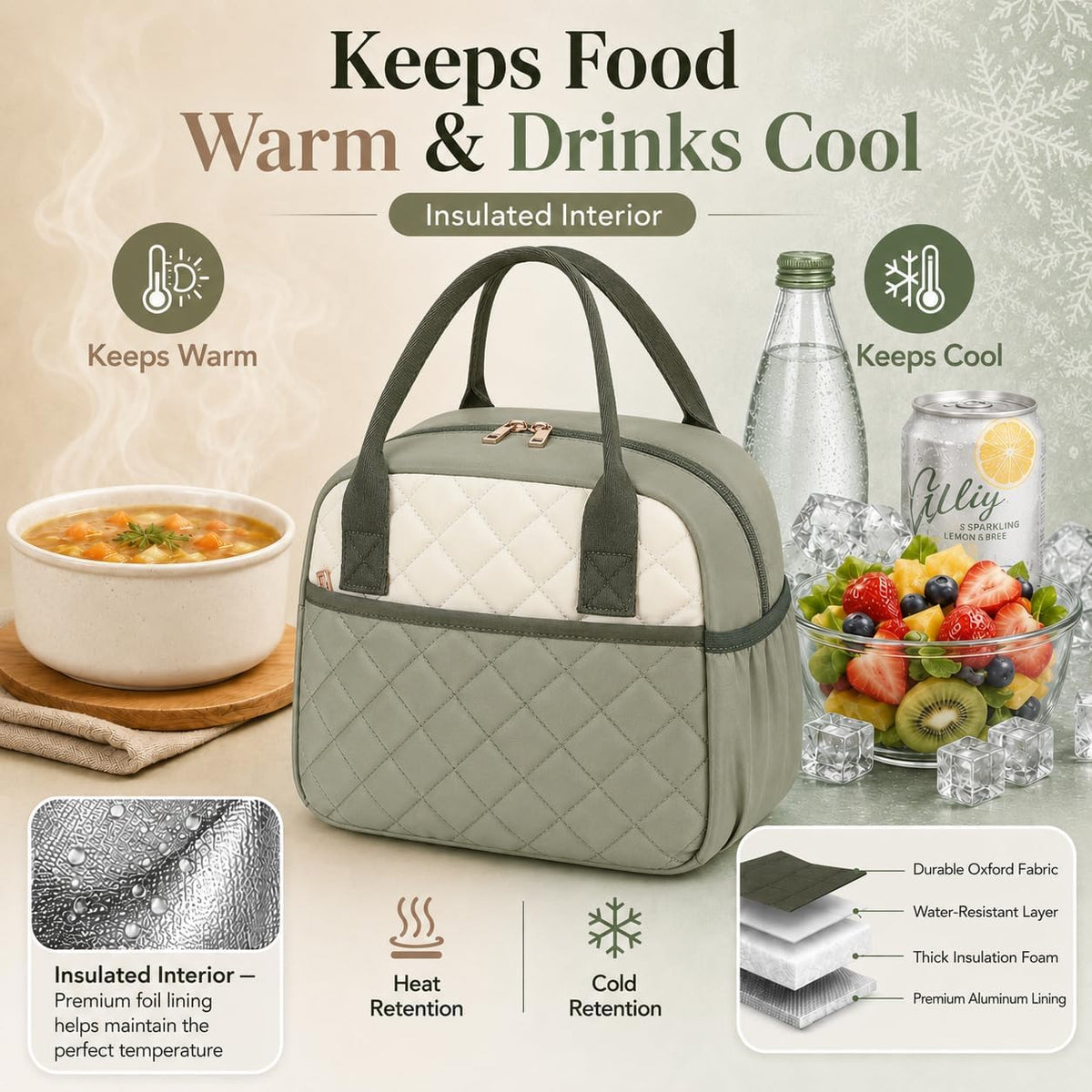Lunch Box for Women Insulated Lunch Bag Lunchbox Cooler Thermal Leakproof Quilted Reusable Lunch Tote Bag for Work School Travel Picnic (Black) - Colors B