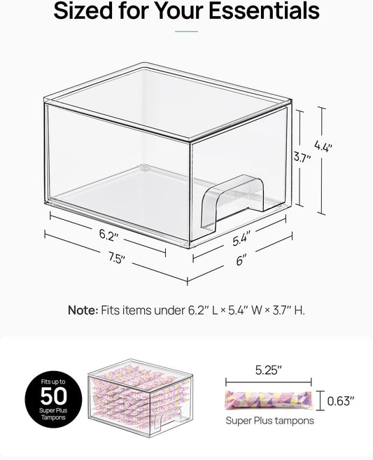 Small Clear Stackable Storage Drawers,Acrylic Bathroom Makeup Organizer,Plastic Storage Bins for Vanity, Undersink, Kitchen Cabinets, Pantry, Home Organization